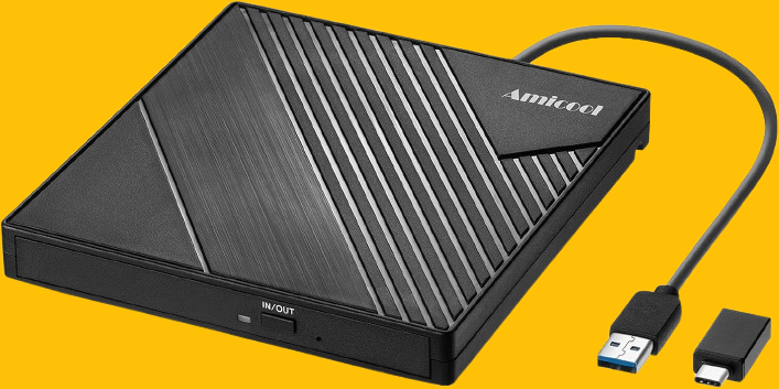Amicool External DVD Drive USB 3.0 USB C CD Burner CD/DVD +/-RW Optical Drive