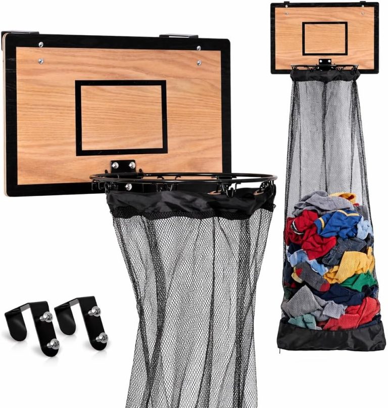 Wooden Basketball Hamper – Hoop Laundry Basket Over the Door – Room Decor