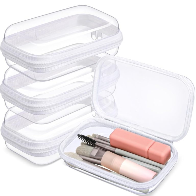 Hoolerry 3 Pcs Clear Hard Zipper Case Hard Plastic Zipper Pouch Makeup Bag Portable Travel Organizer for Cosmetics