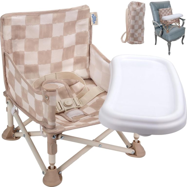 Tiny Marvels 3-in-1 Portable Baby Chair, Foldable Booster Seat with Removable Tray, Safety Harness & Carry Bag for Dining