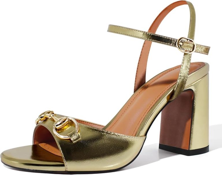 iadore Women Fashion High Block Heel Shoes Strappy with Buckle Fashion 